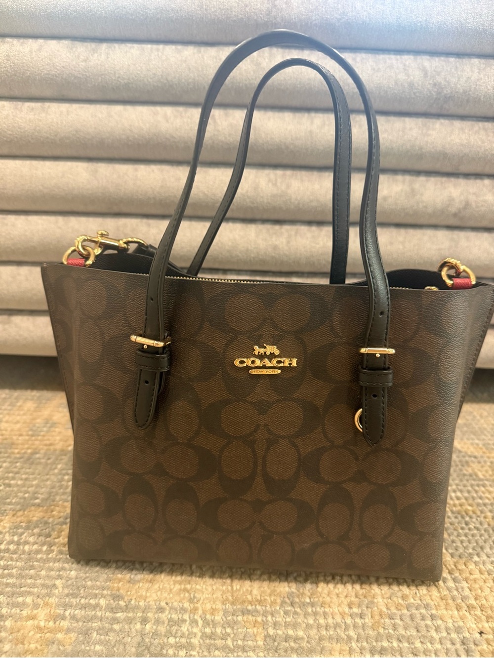 Coach Brown Monogram Tote with Gold Logo